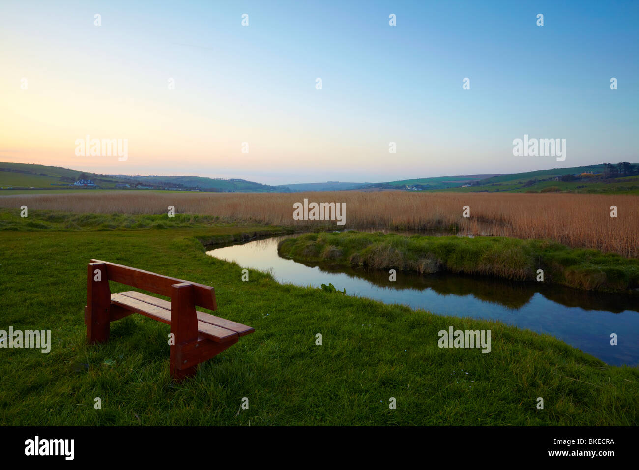 evening light illuminates the West Cork landscape near Garretstown Strand, Co.Cork, Ireland Stock Photo