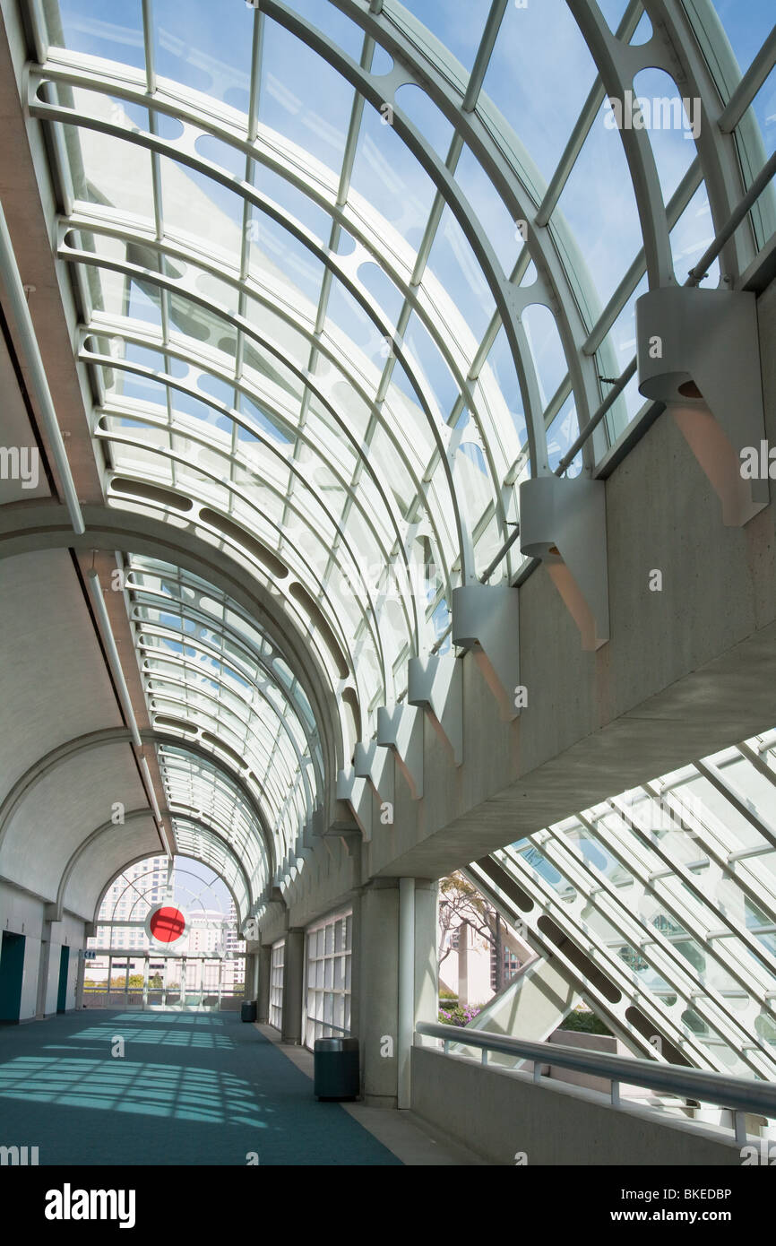 Curved glass ceiling over hallway in San Diego Convention Center Stock
