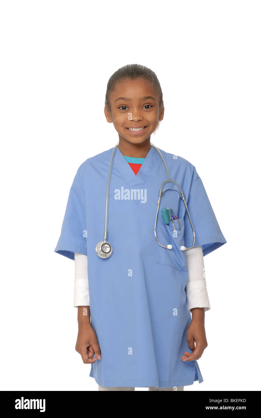 Six year old girl dressed as a doctor. Stock Photo