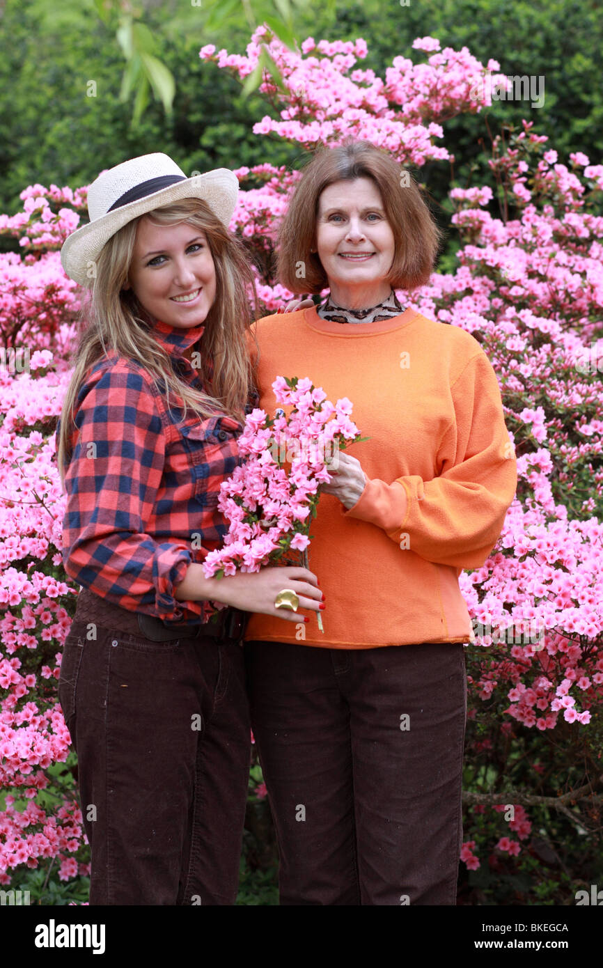 grandmother and teen fashionably dressed Stock Photo