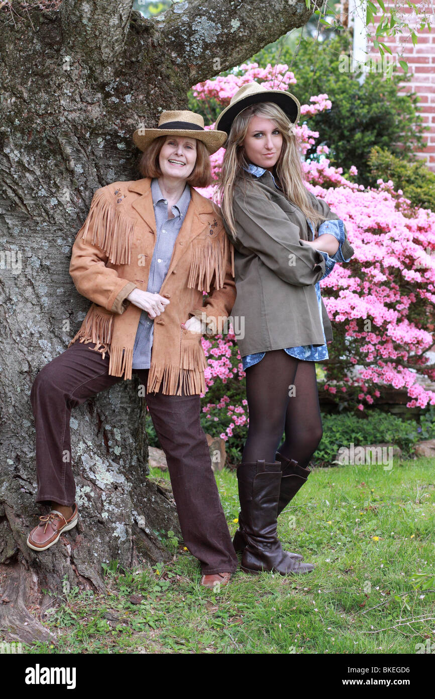 grandmother and teen fashionably dressed Stock Photo