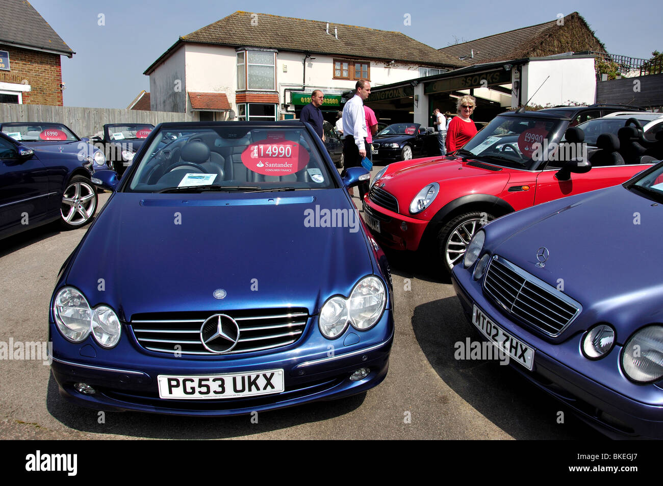 Car sales yard, Keymer, West Sussex, England, United Kingdom Stock Photo