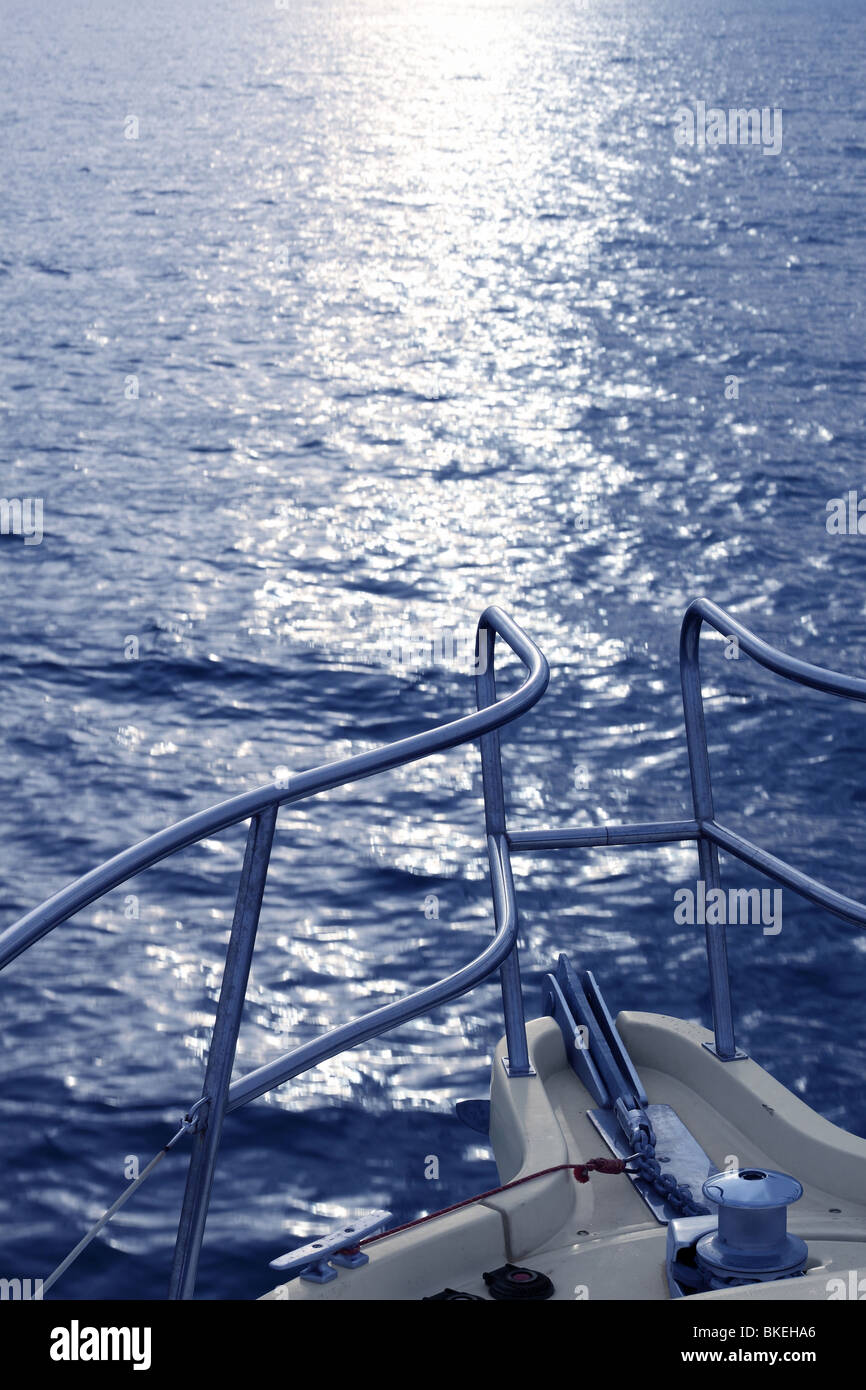 sport motorboat bow blue sea ocean background Stock Photo
