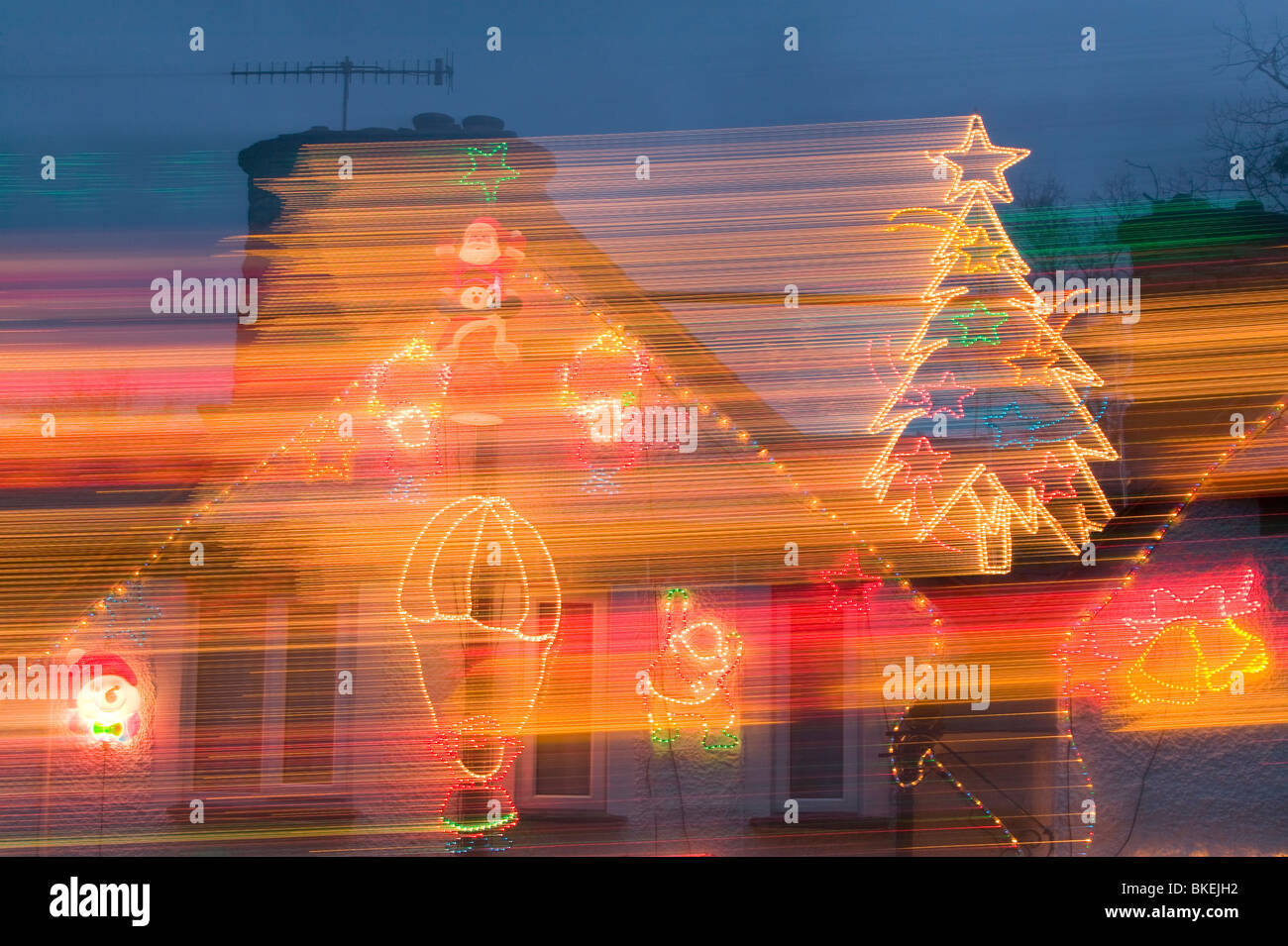 Christmas lights on a house in Windermere Cumbria UK Stock Photo Alamy