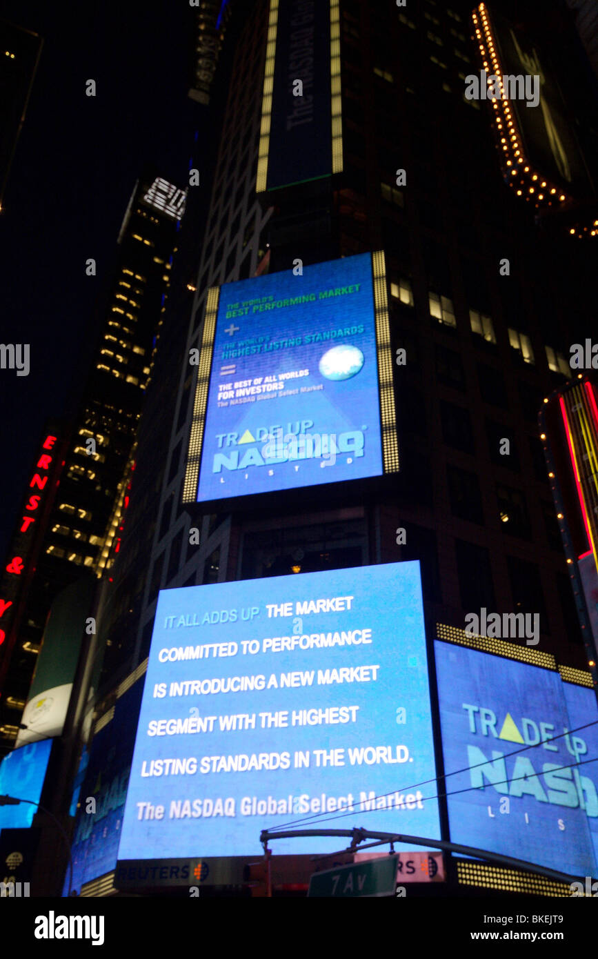 Nasdaq sign at Times Square, Manhattan, New York City Stock Photo