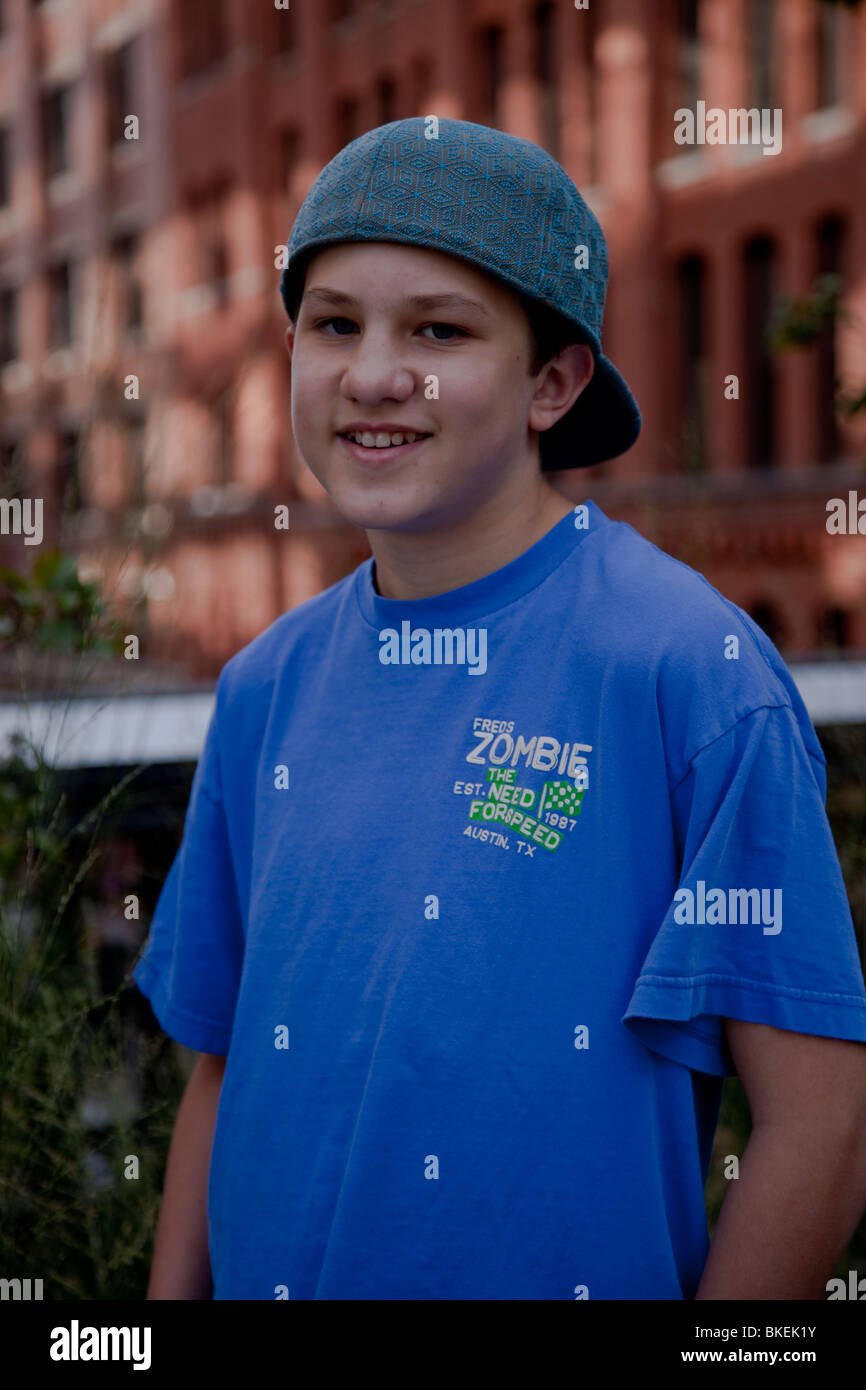 Portrait of 13 year old boy in the Highline Park, NYC Stock Photo Alamy