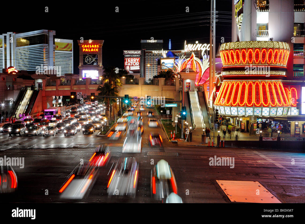 Traffic on Las Vegas Blvd. at night-Las Vegas, Nevada, USA. Stock Photo