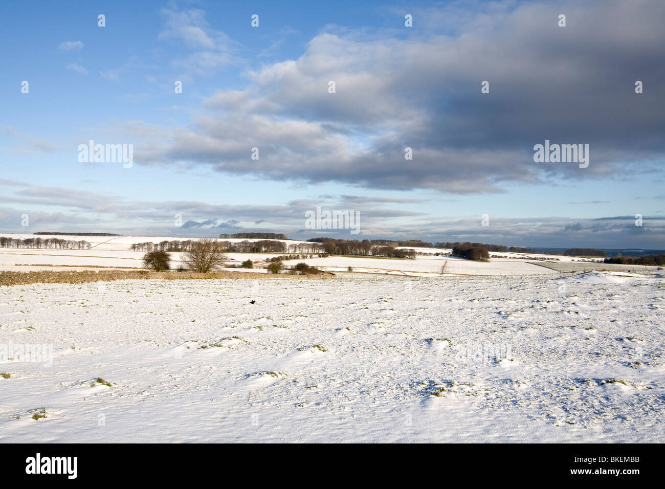Snow covered fields in Winter near Ashbourne, Derbyshire Peak District December 2009 Stock Photo