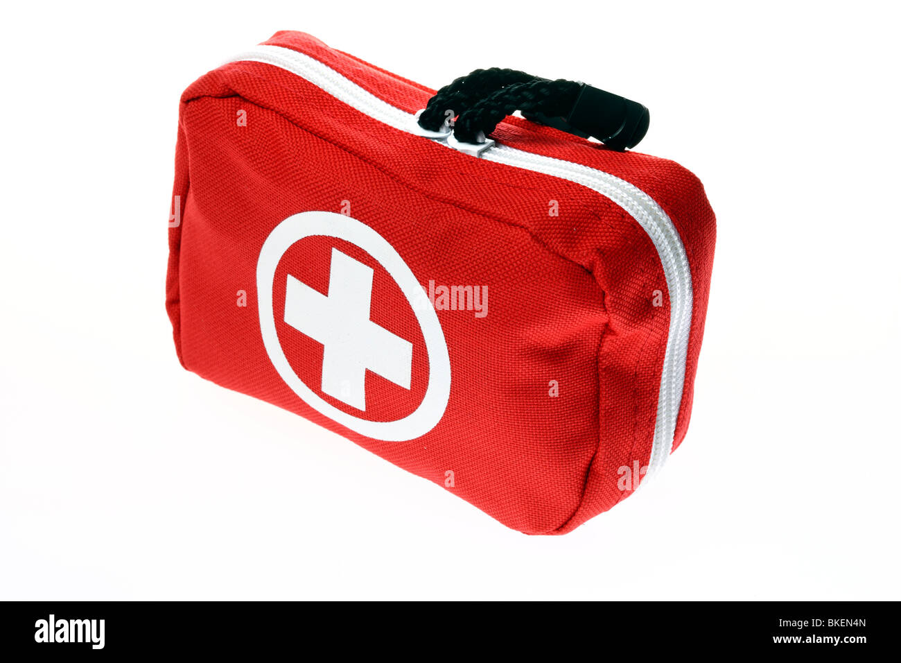First aid box, for traveling. Medical help for outdoors. Stock Photo