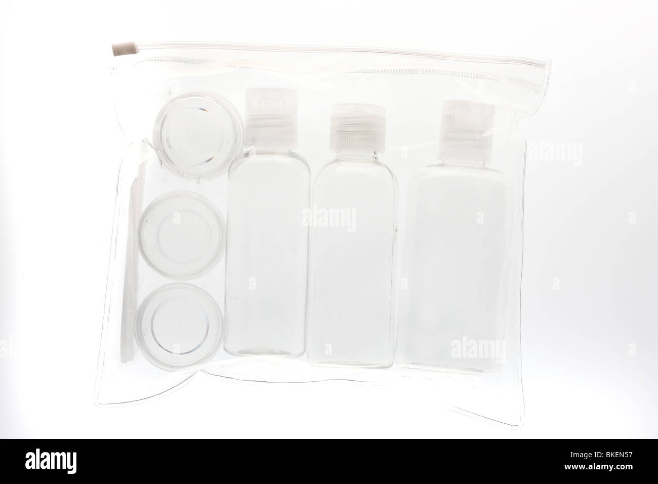 Transparent plastic bag for small goods of creme, liquids, fluids, pastes,  which carry along at air travels.air safety Stock Photo - Alamy