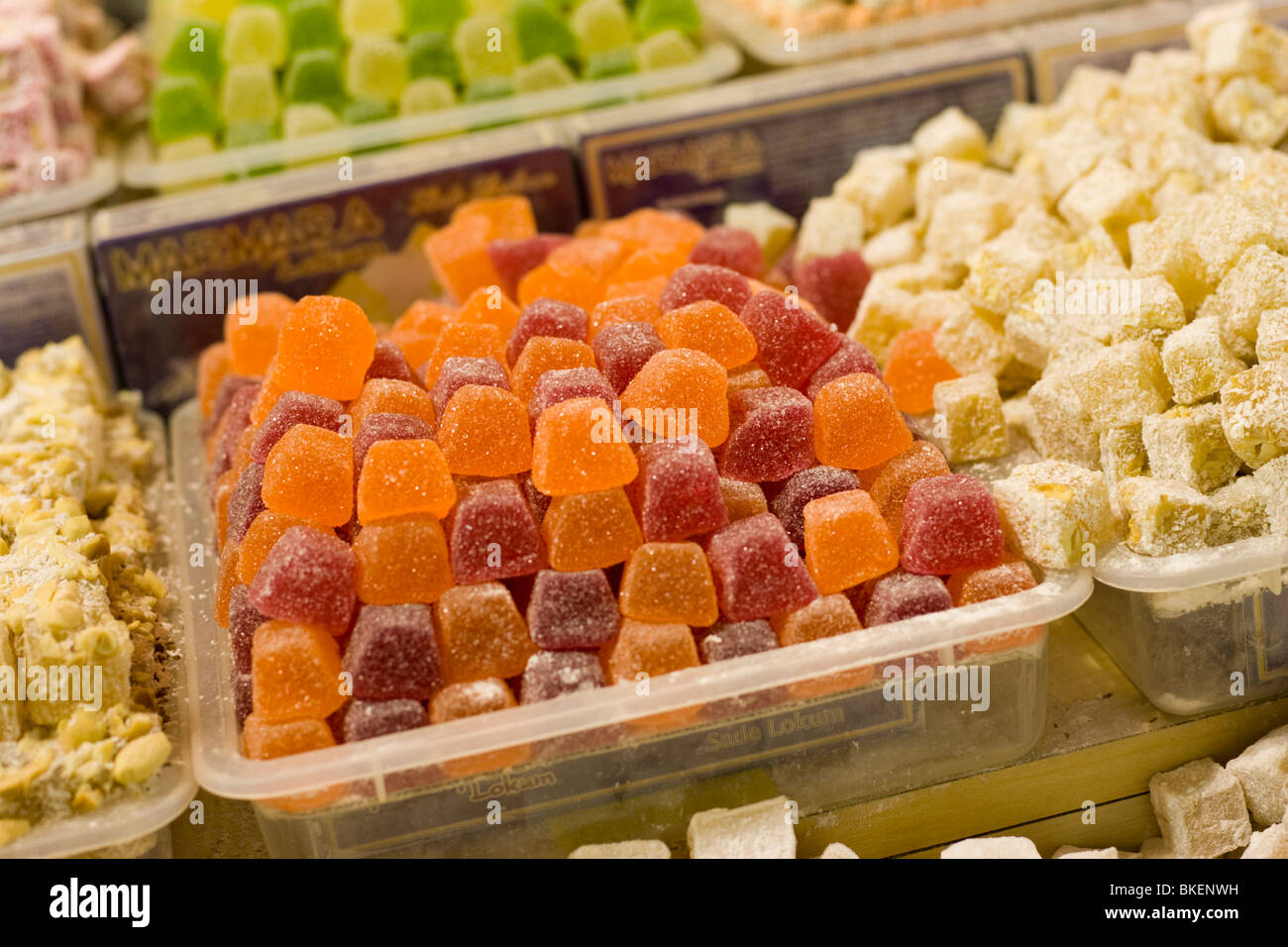 Turkish delight for sale at the Egyptian Bazaar in Istanbul, Turkey Stock Photo