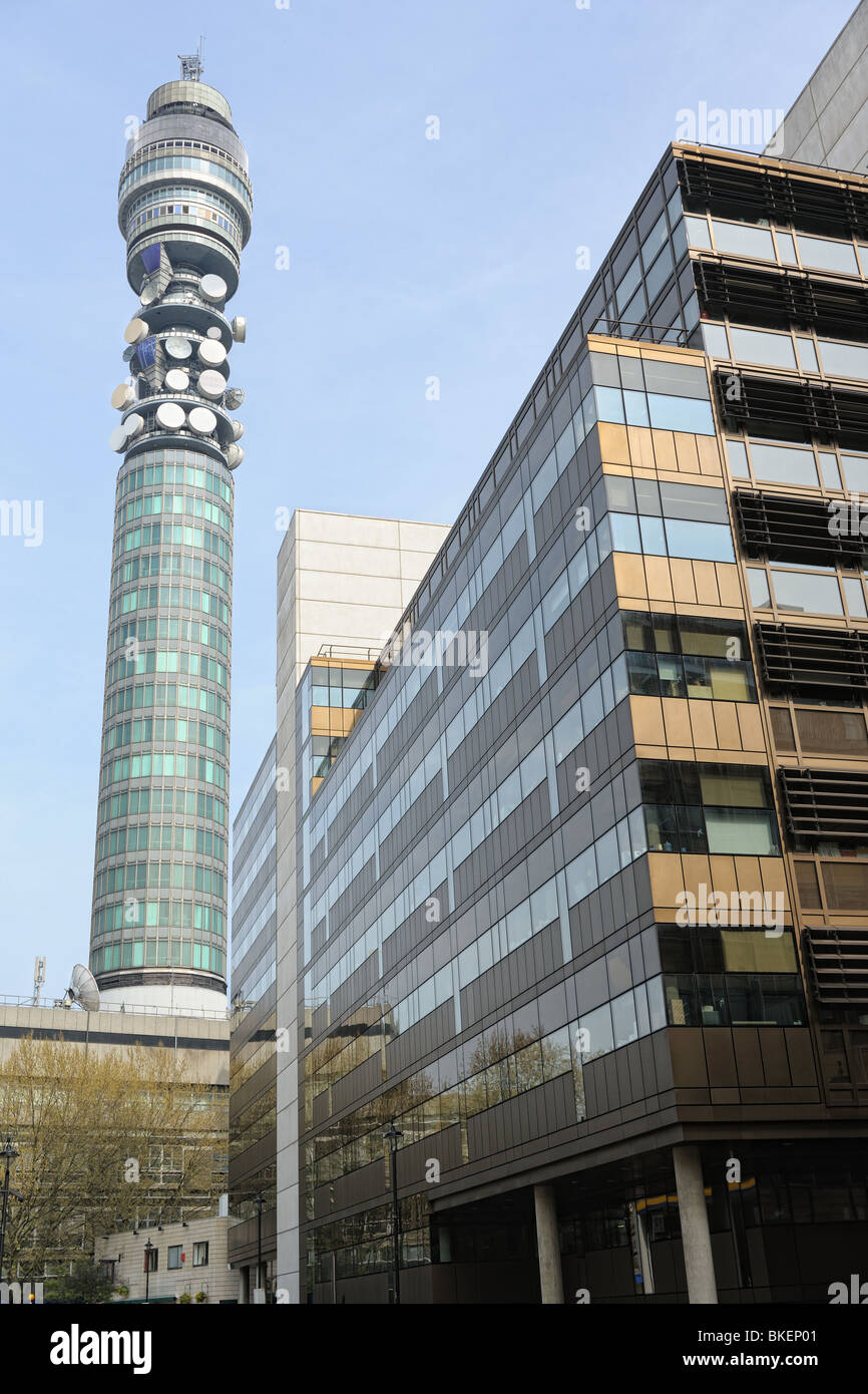 The BT Tower (formerly known as Post Office Tower, and Telecom Tower) one of the most iconic and well-known landmarks in London. Stock Photo