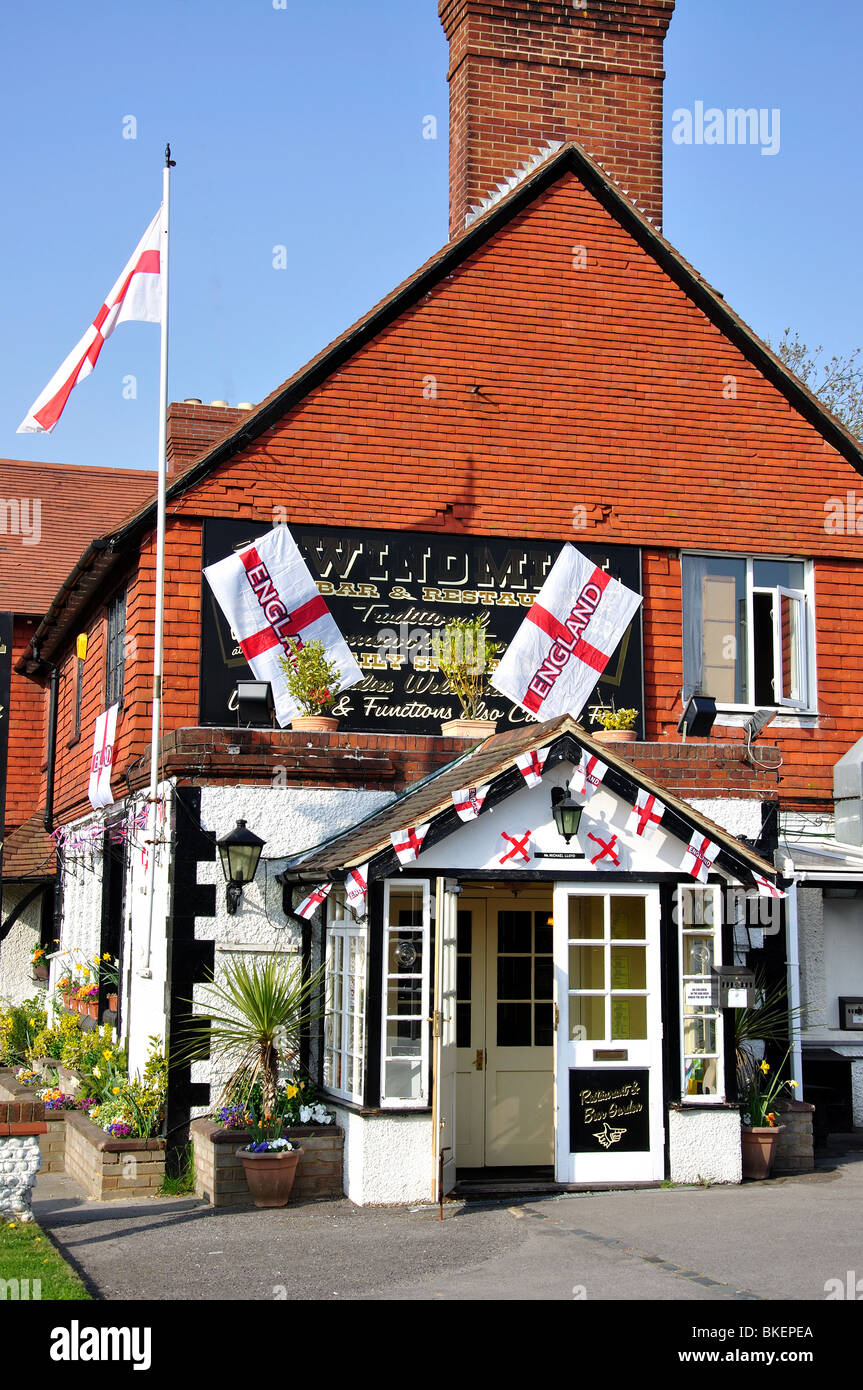 The Windmill Inn with bunting, Mill Lane, Rustington, Littlehampton