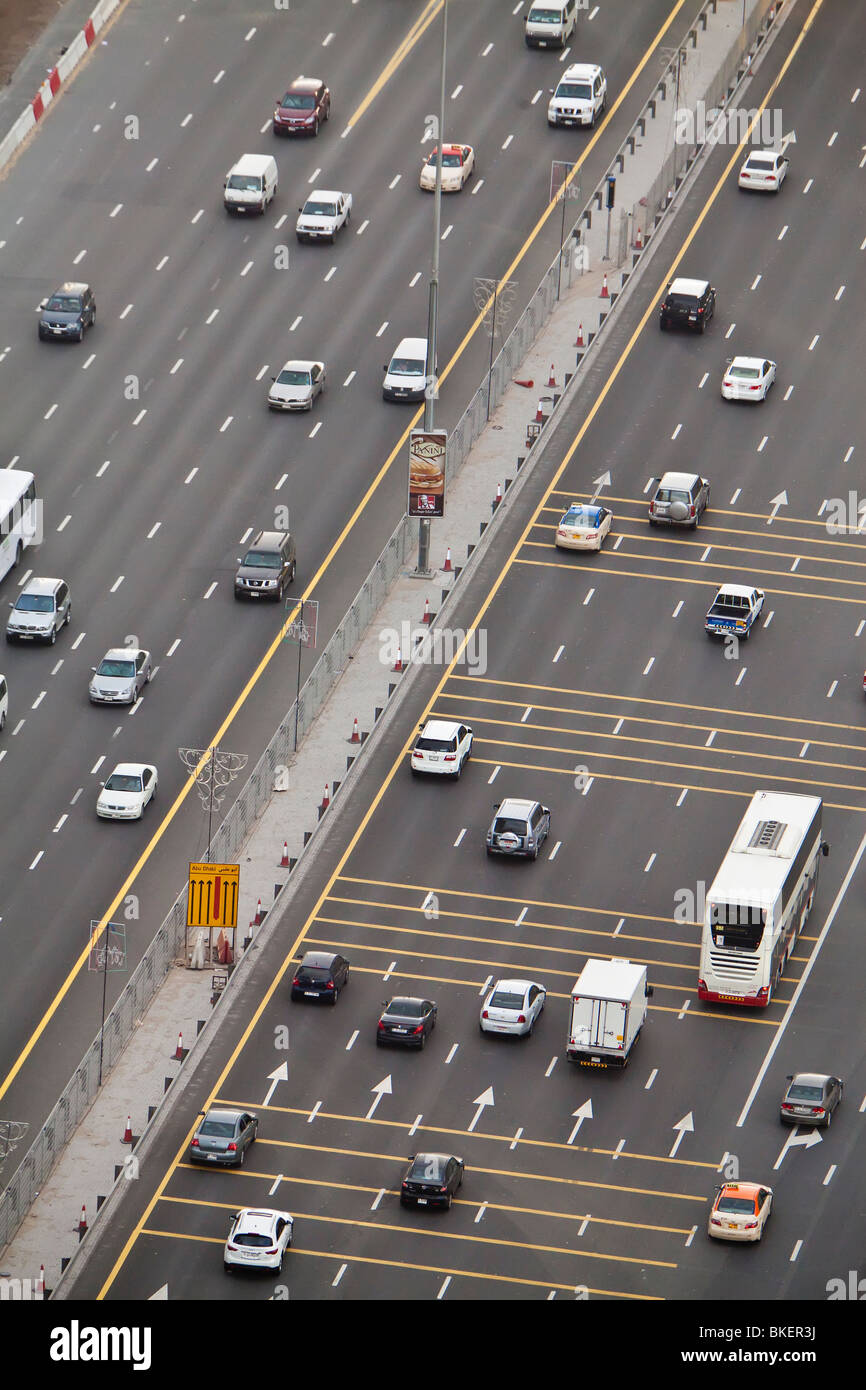 Elevated view of traffic along Sheikh Zayed Road, Dubai, United Arab Emirates Stock Photo
