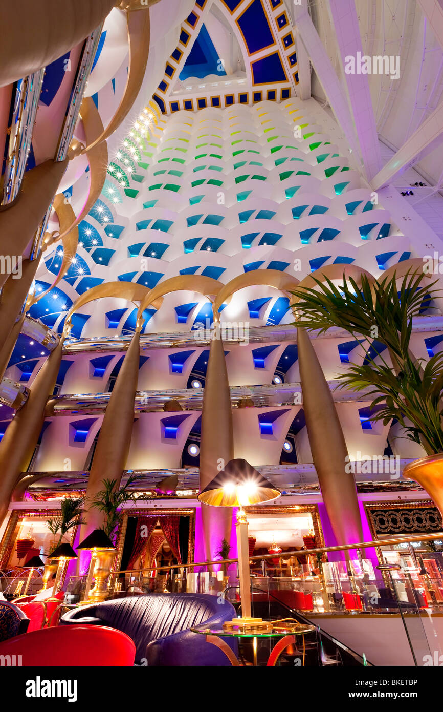 Atrium of the Burj Al Arab Hotel, Dubai, UAE, United Arab Emirates Stock Photo