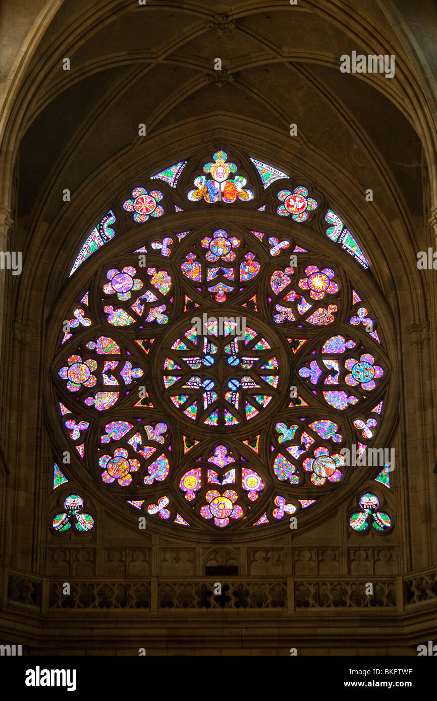 Rose Window, Saint Vitus's Cathedral, Prague castle, Prague, Czech Republic Stock Photo