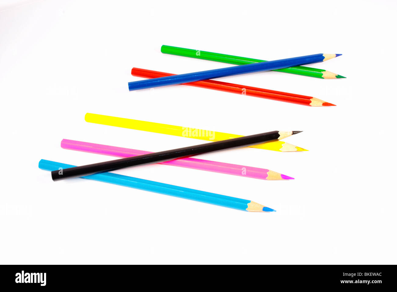 color pencils representing RGB and CMYK color space Stock Photo