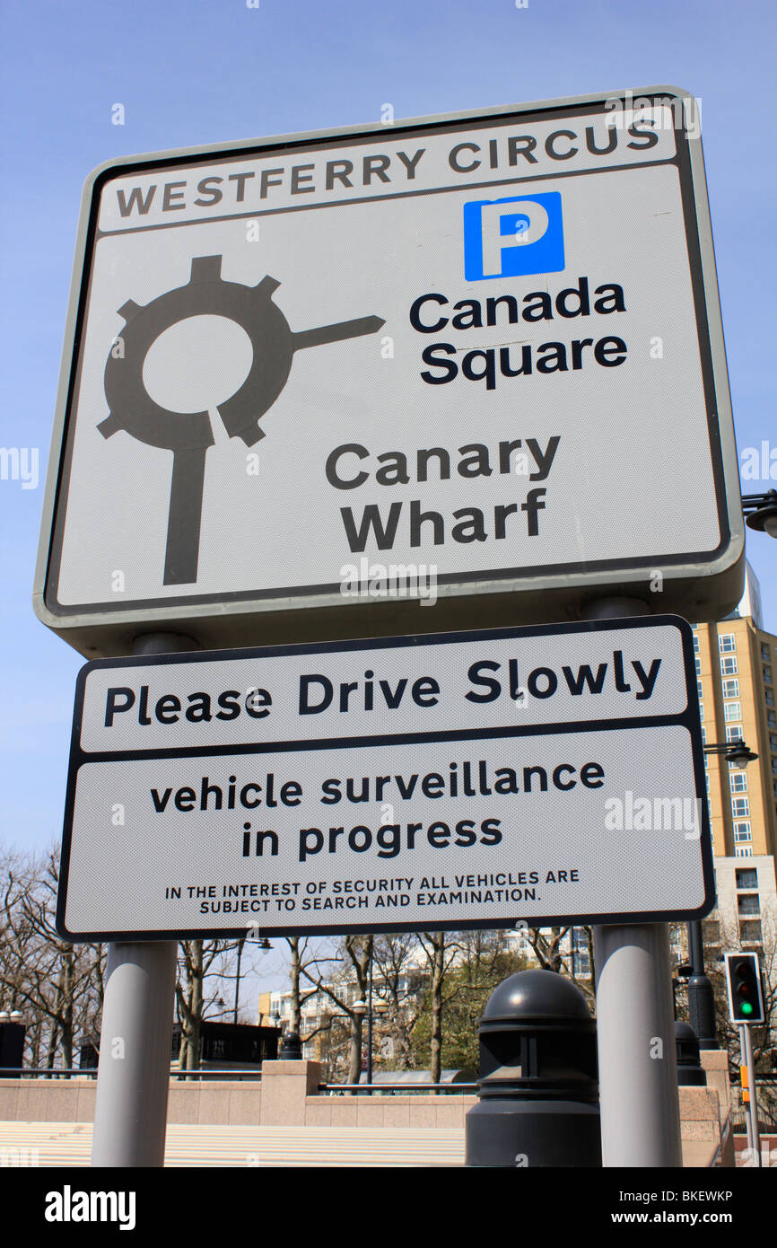 westferry circus sign vehicle surveillance canary wharf london uk gb Stock Photo