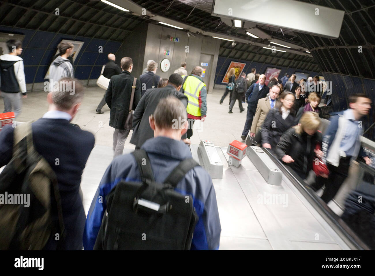 Crowds of commuters in the morning rush hour, The London Underground, London UK Stock Photo