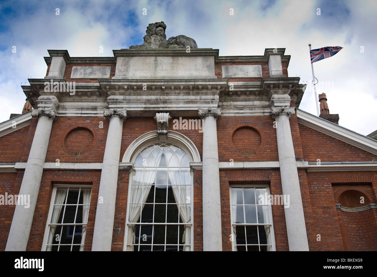 Front upper facade of the Butter Market or Market House designed by John Nash in 1808, Chichester, West Sussex, England. Stock Photo