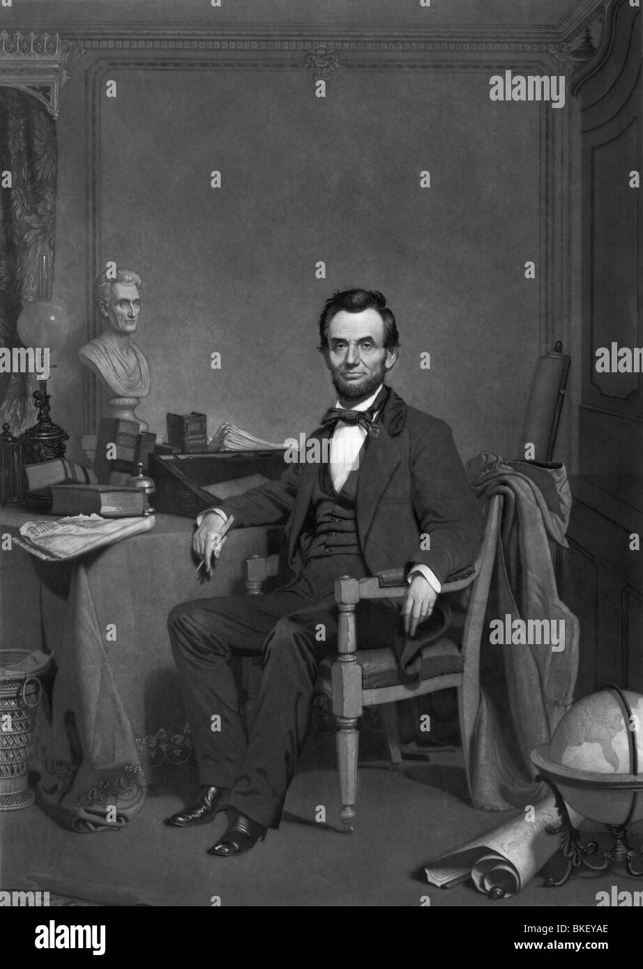 Vintage portrait c1860s of President Abraham Lincoln (1809 - 1865) - the 16th US President and the first to be assassinated. Stock Photo