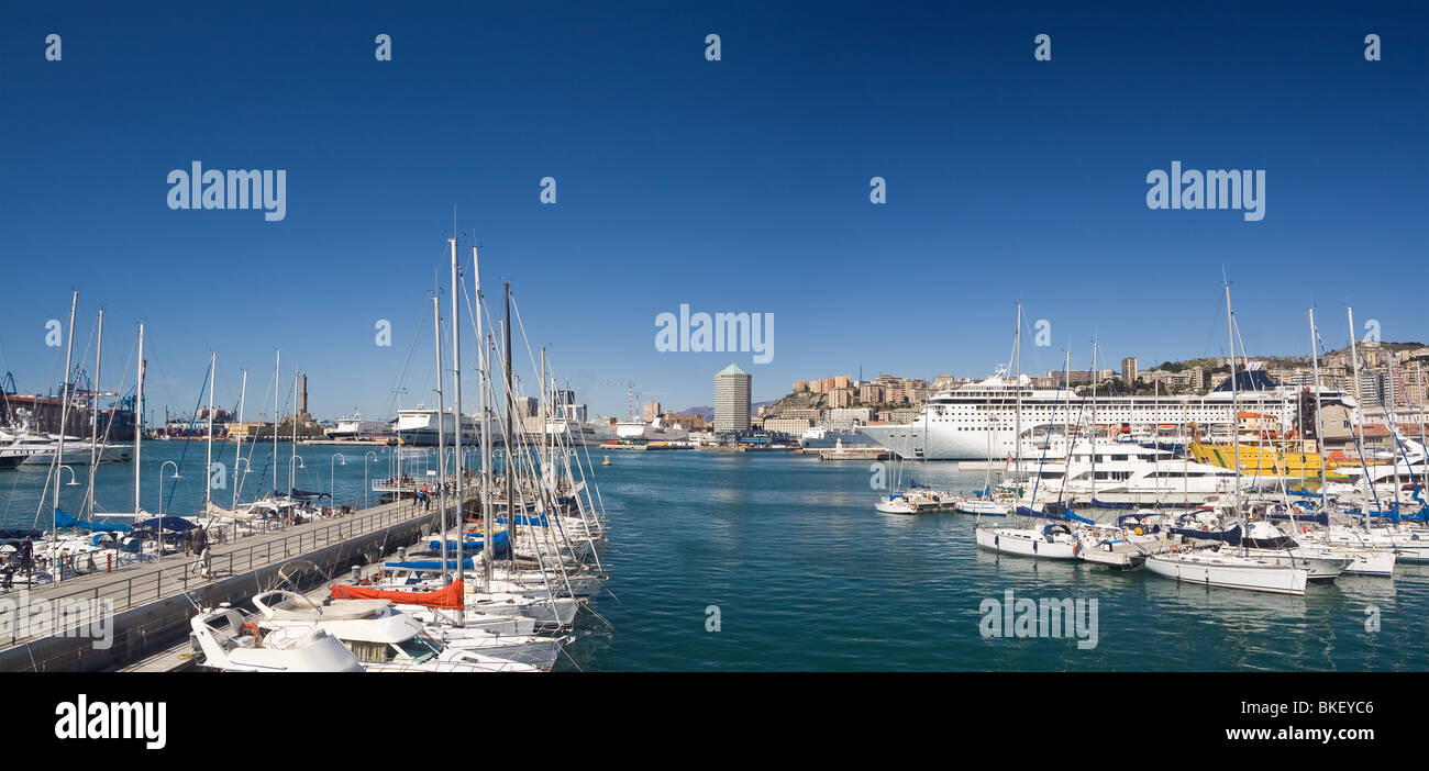 seafront of Genoa from the marina in a sunny day Stock Photo