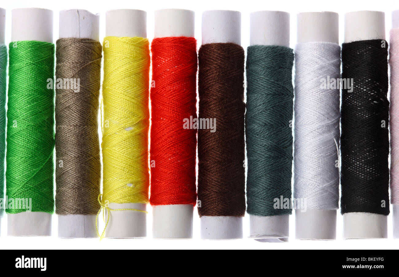 small sewing cotton in many colors, cotton, to stitch Stock Photo