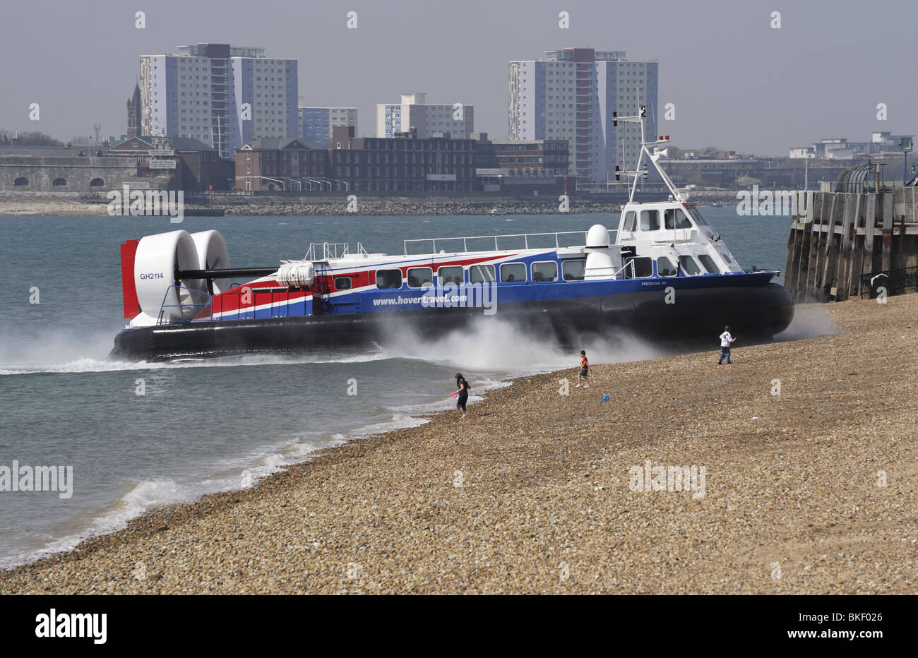 Isle Of Wight Hovercraft Services Docks At Southsea Beach Hampshire