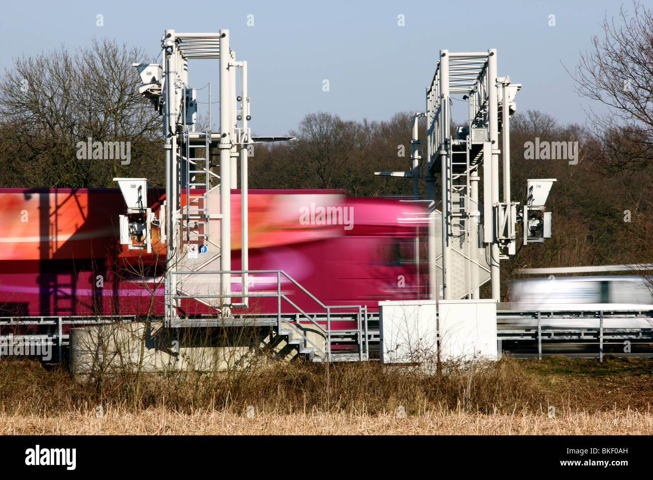 Toll bridge on a motorway in Germany. Detectors in the bridge register ...