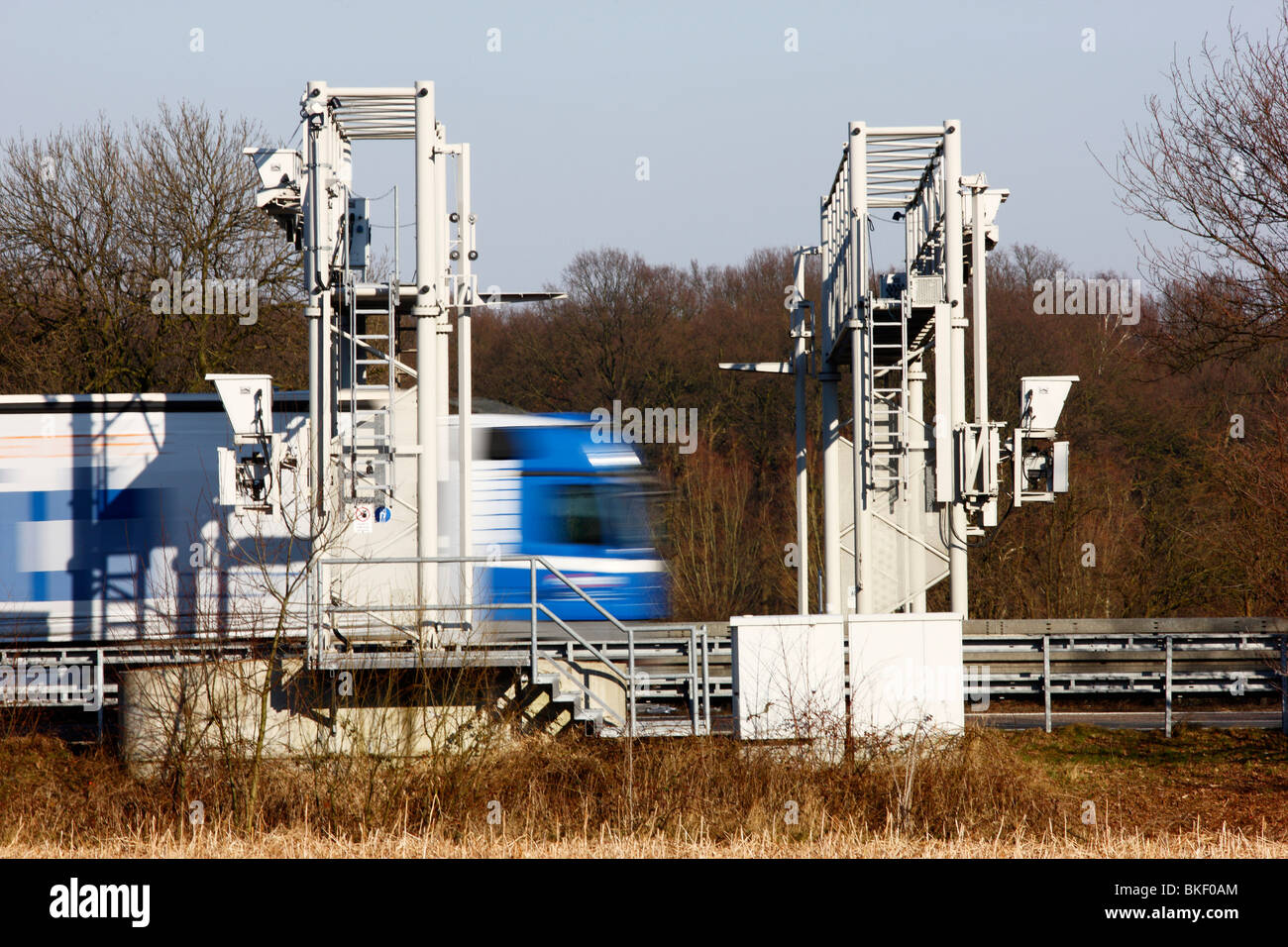 Toll bridge on a motorway in Germany. Detectors in the bridge register ...