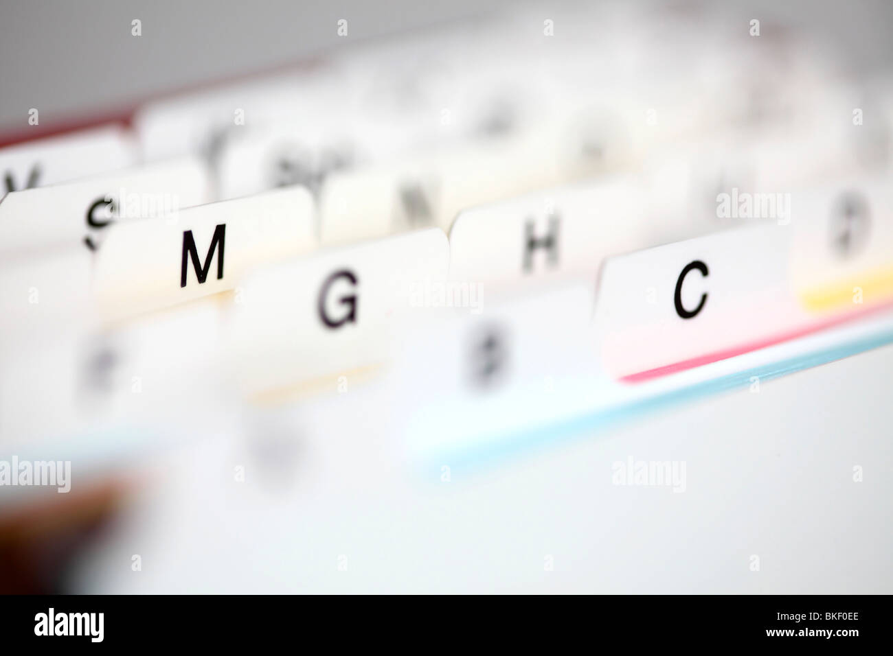 File cards in a box. ABC. in alphabetic order. Stock Photo