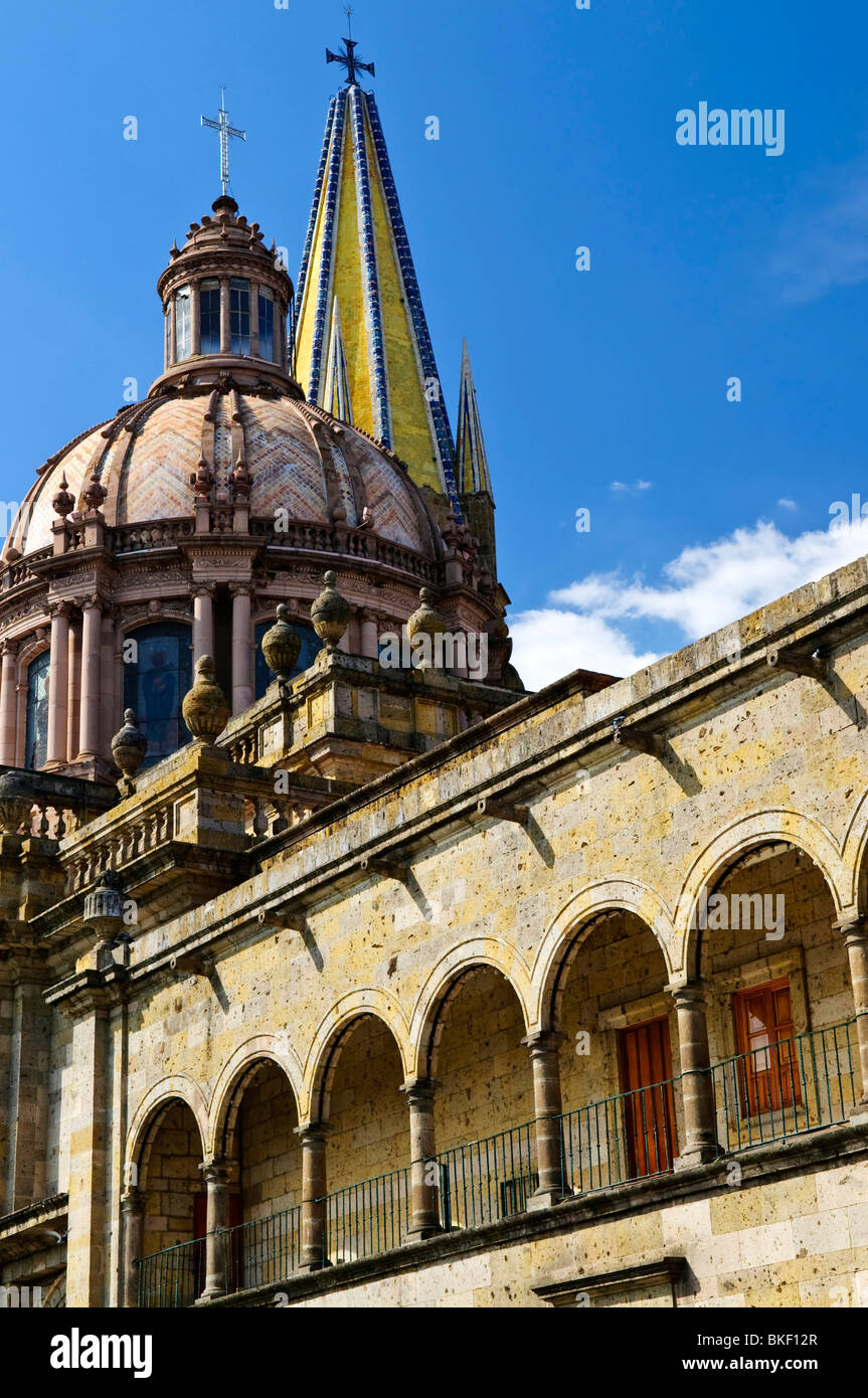 View of the Cathedral from Zocalo in historic center in Guadalajara, Jalisco, Mexico Stock Photo