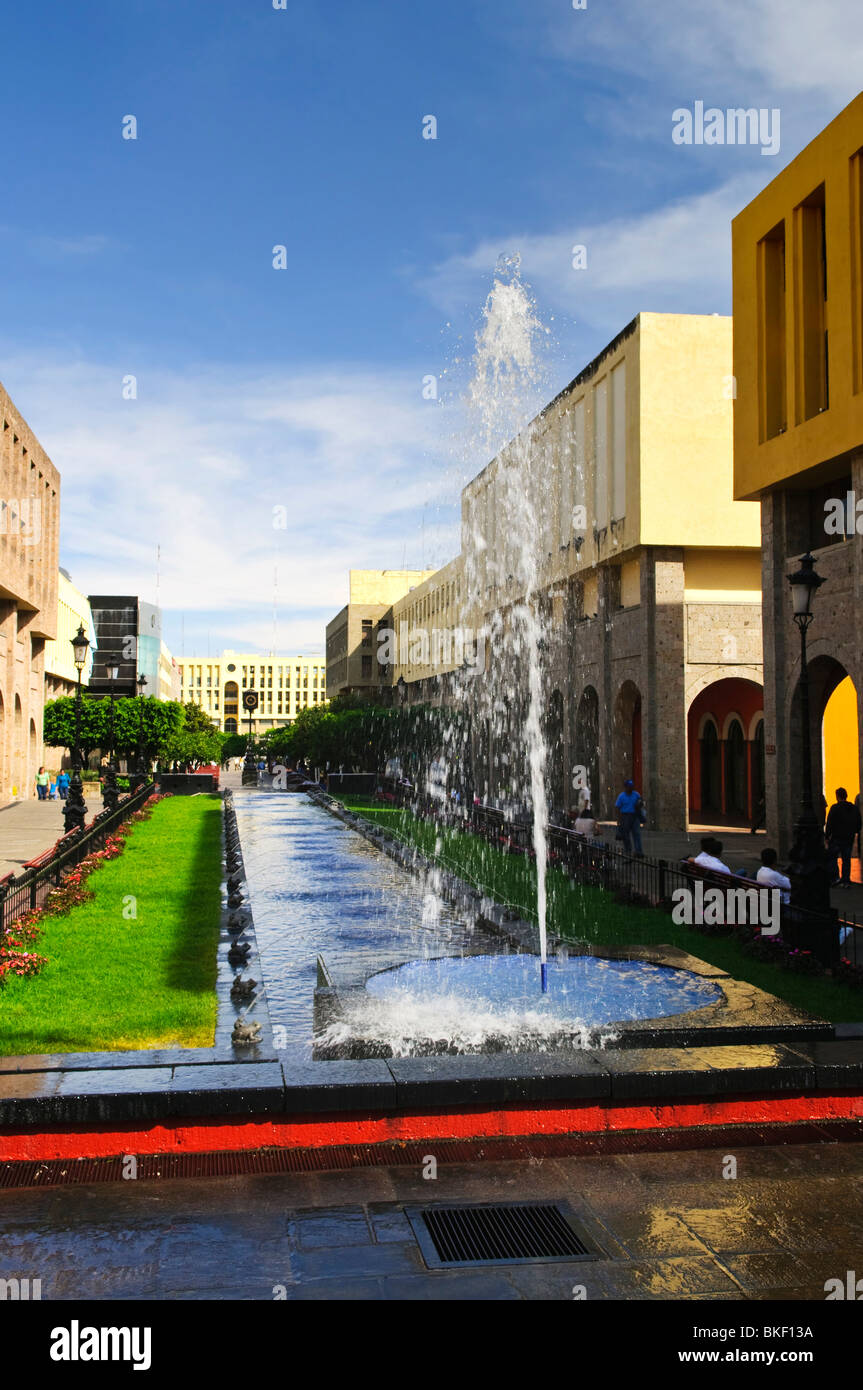 Plaza Tapatia with fountain in historic Guadalajara center, Jalisco, Mexico Stock Photo