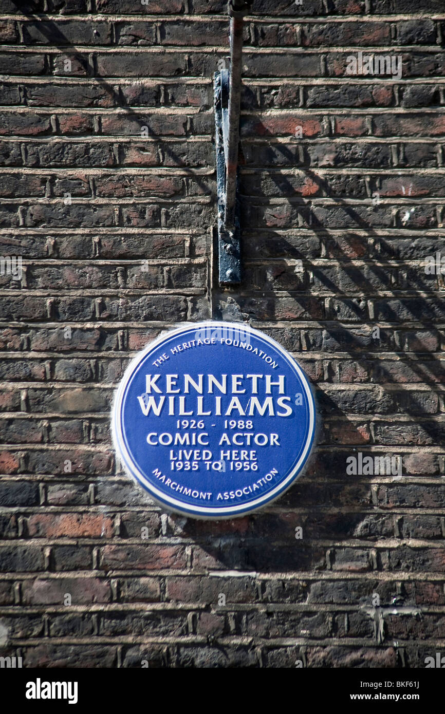 Memorial plaque to Kenneth Williams. Marchmont Street, Bloomsbury, Camden, London, England, UK Stock Photo