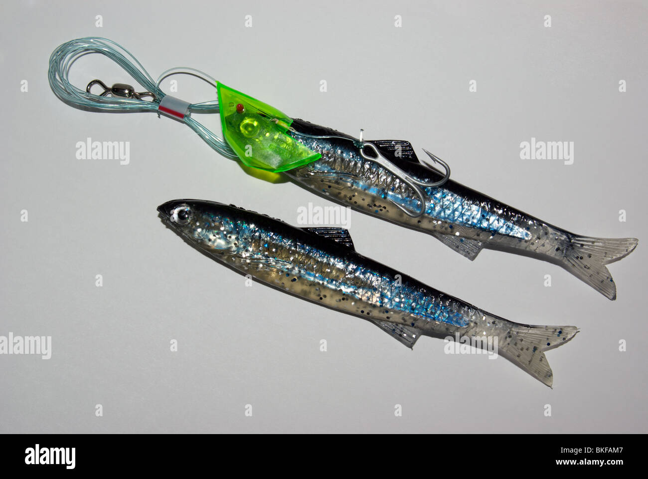 Baitrix tunable soft plastic imitation anchovy lures in Rhys David Anchovy Special teaser head for salmon fishing Stock Photo