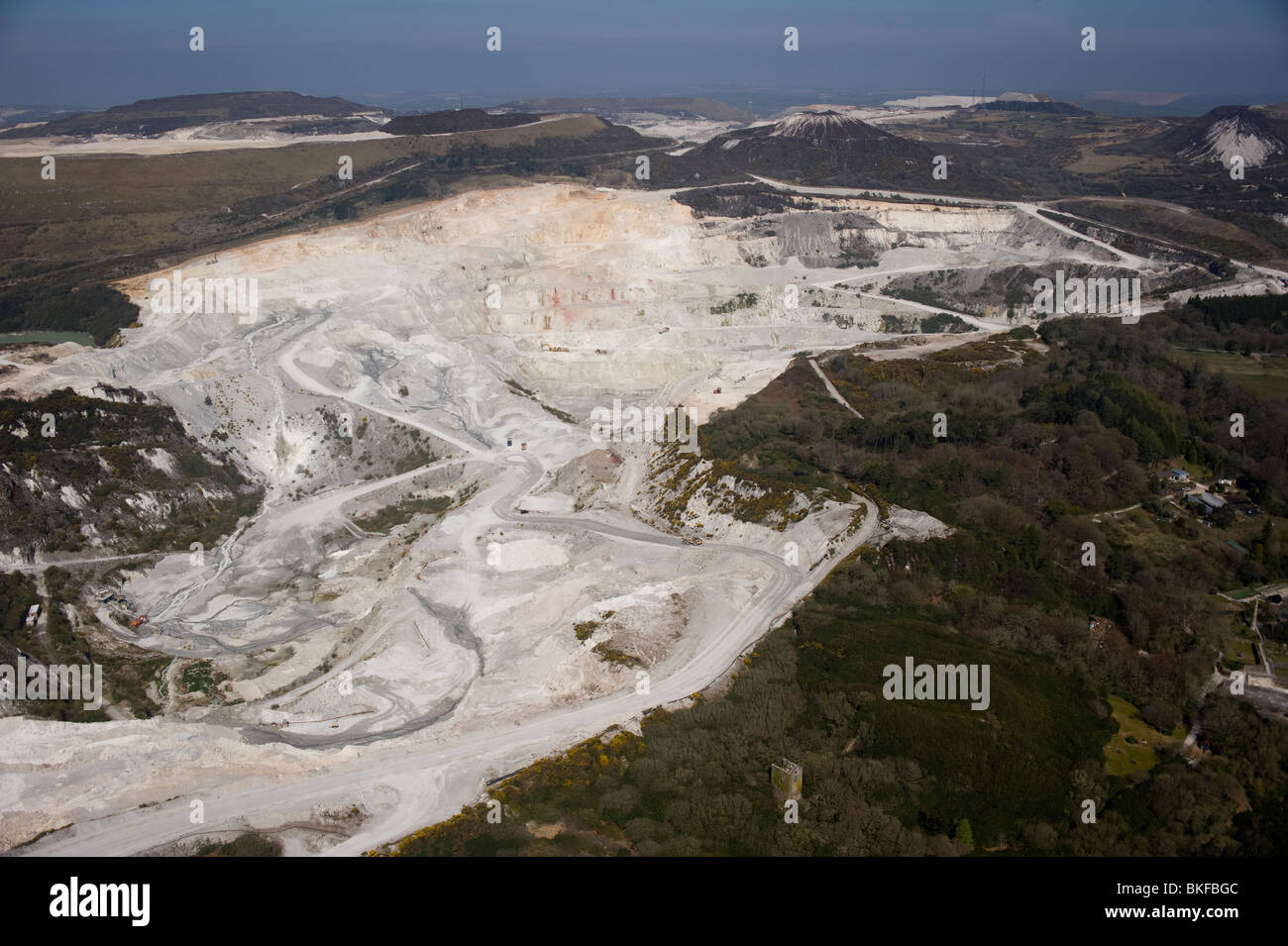 Aerial view of China Clay pits in Cornwall. Uk England Stock Photo