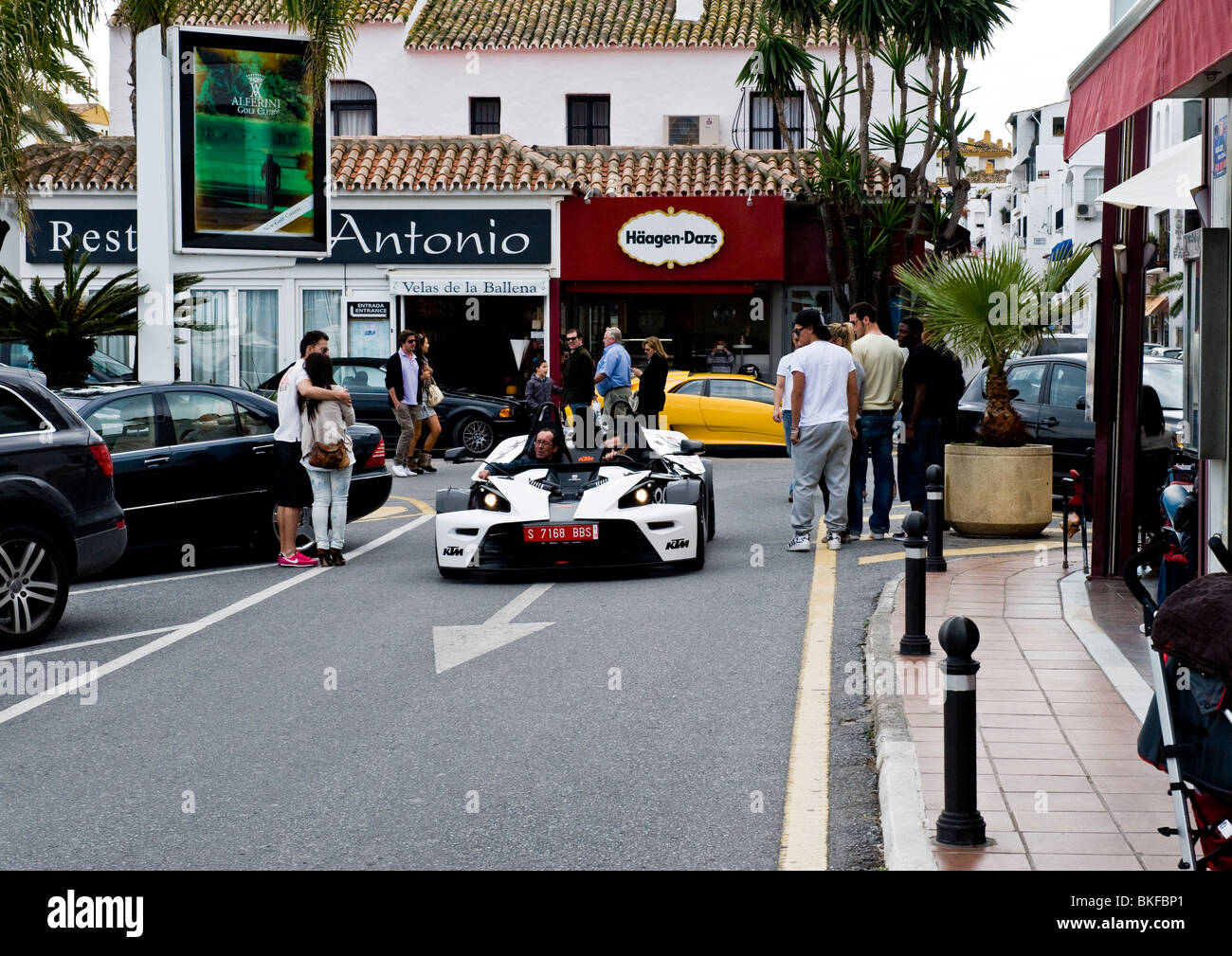 Luxury cars, Restaurants near harbour, Puerto Banus, Marbella, Andalusia,  Spain, Stock Photo, Picture And Rights Managed Image. Pic. LKF-292255
