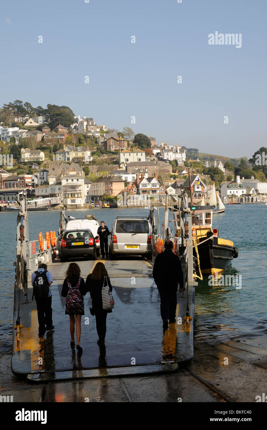 Foot passengers boarding a roro car & passenger transport at Dartmouth The lower ferry which operates between Kingswear crossing Stock Photo