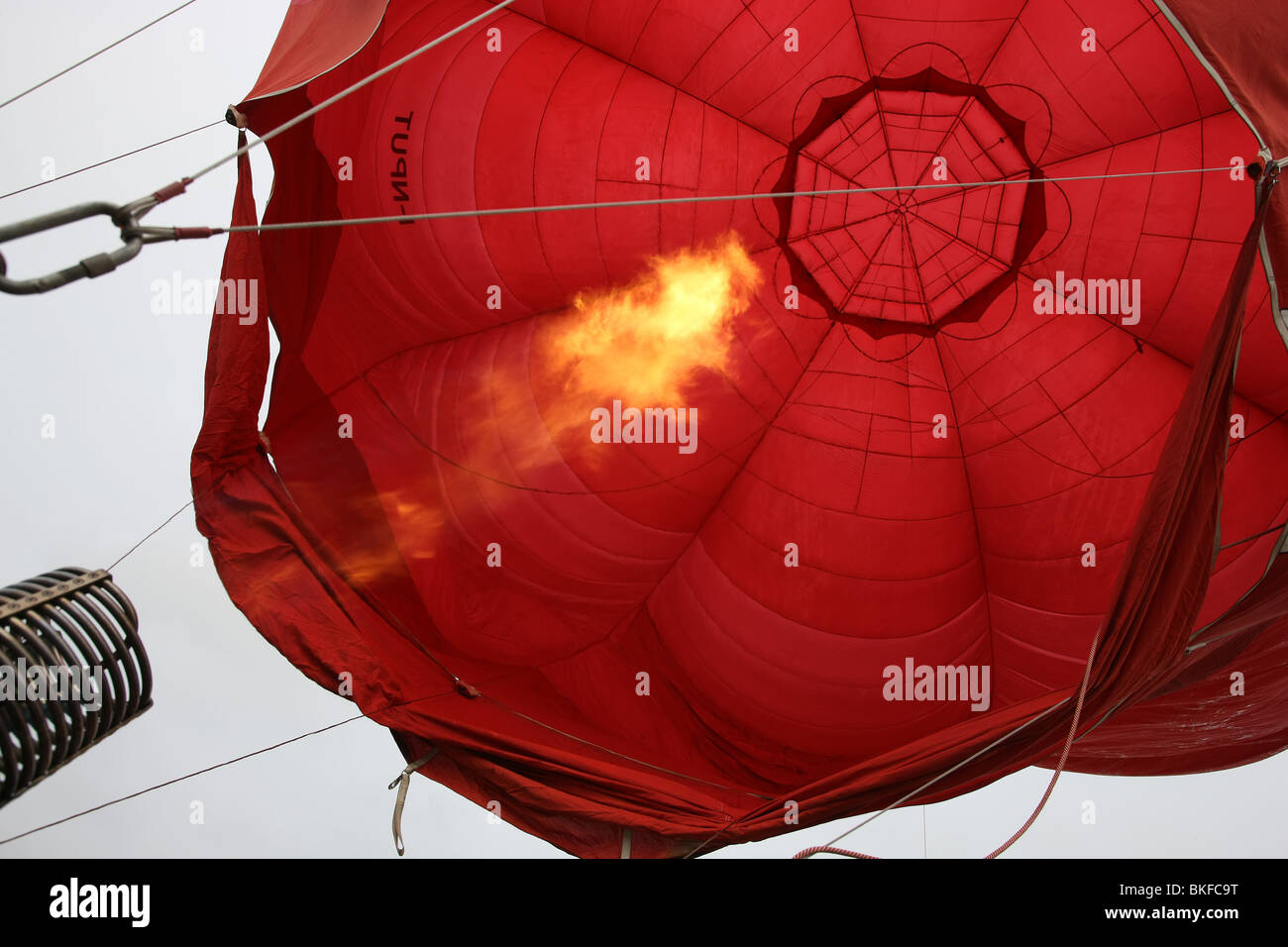 hot-air balloon, during inflation Stock Photo