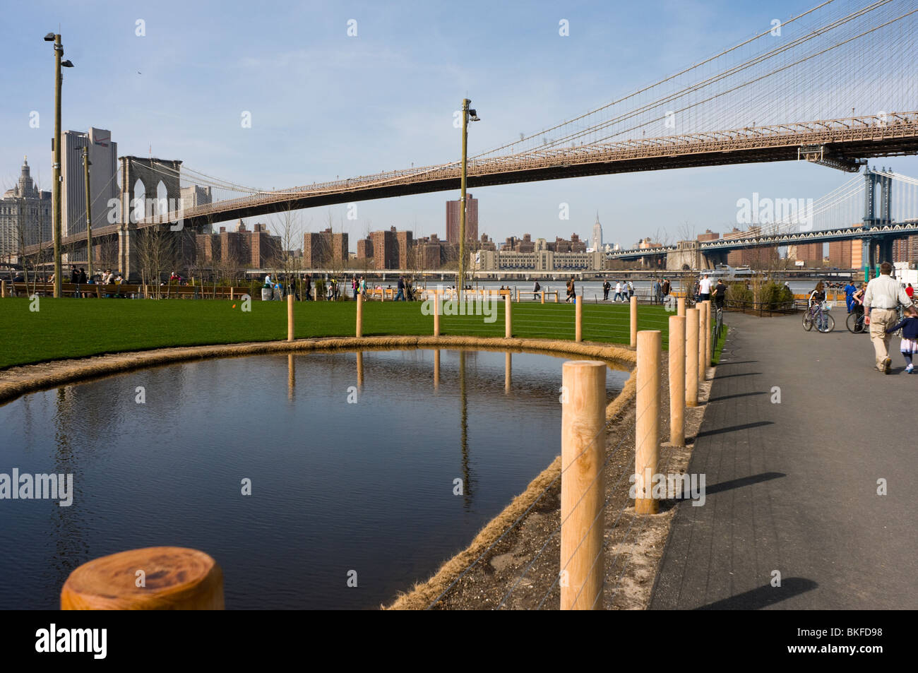 New York, NY - April 2010 Newly opened Pier One of Brooklyn Bridge Park Stock Photo