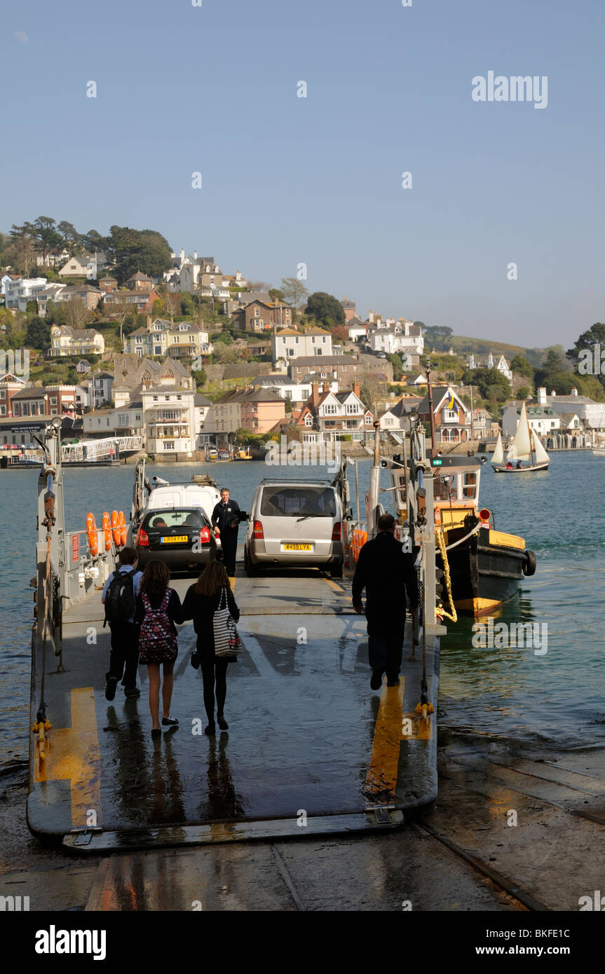 Foot passengers boarding a roro car & passenger transport at Dartmouth The lower ferry which operates between Kingswear crossing Stock Photo