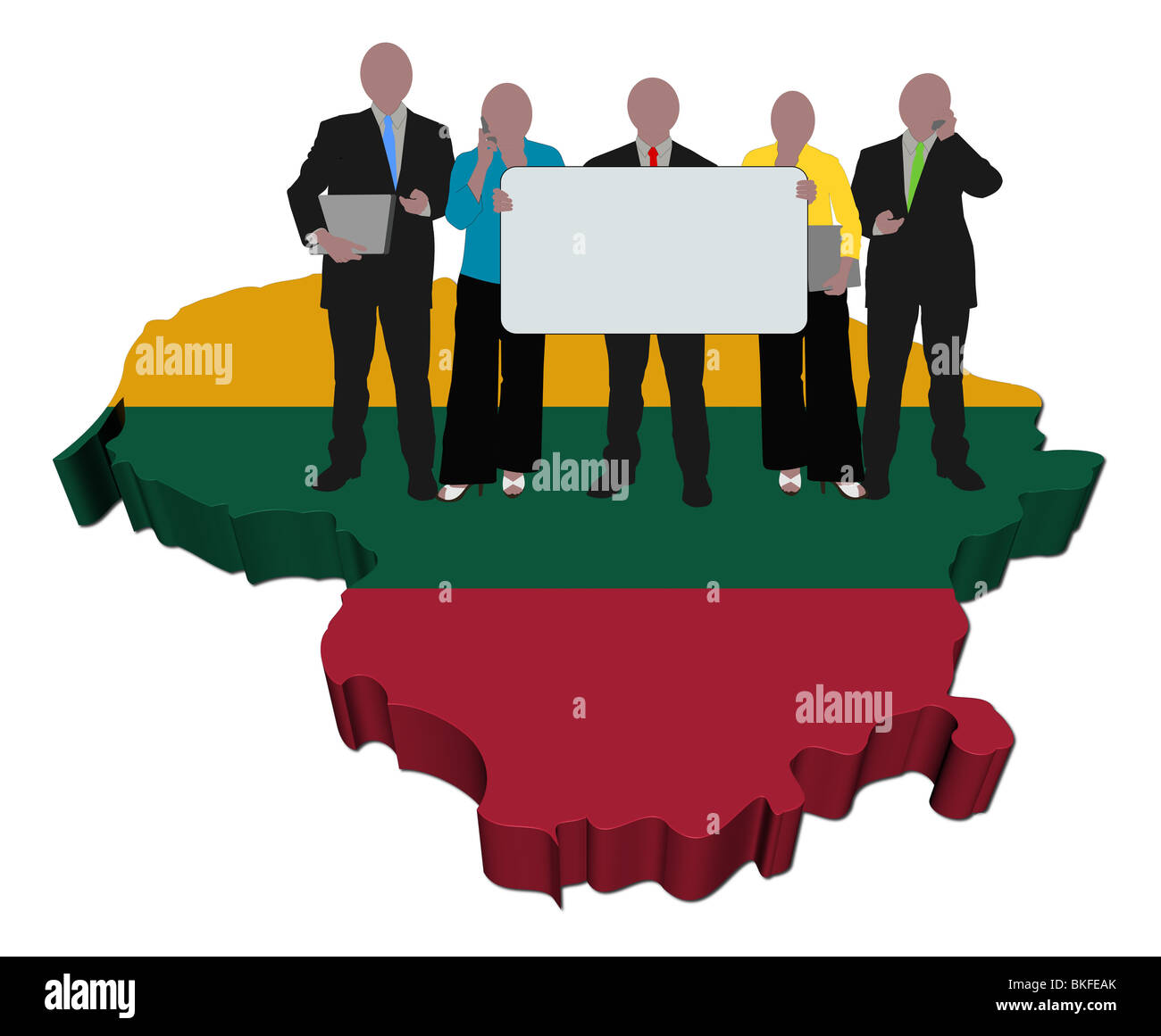 business team with sign on Lithuania map flag illustration Stock Photo