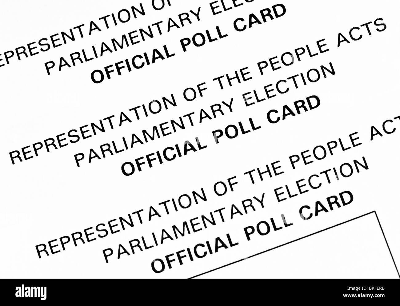 Macro photo of official polling cards sent to UK residents allowing them to vote in a parliamentary general election. Stock Photo