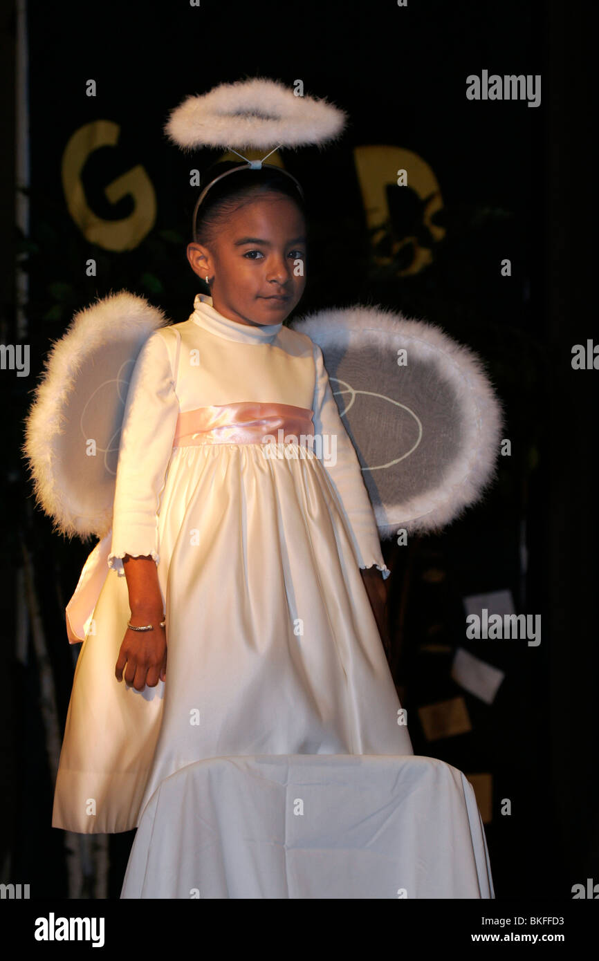 Young African American Girl in an Angel Costume Stock Photo