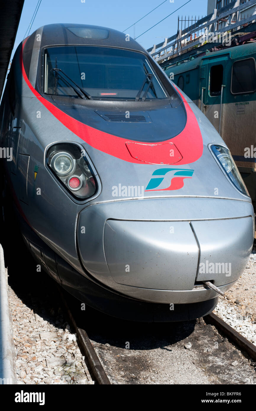 High speed Italian Eurostar train at Venice railway station in Italy Stock Photo