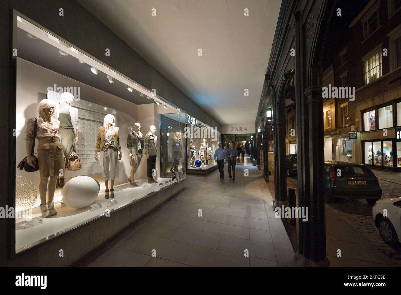 The Zara store at night on Eastgate, one of The Rows in the historic centre  of Chester, Cheshire, England, UK Stock Photo - Alamy