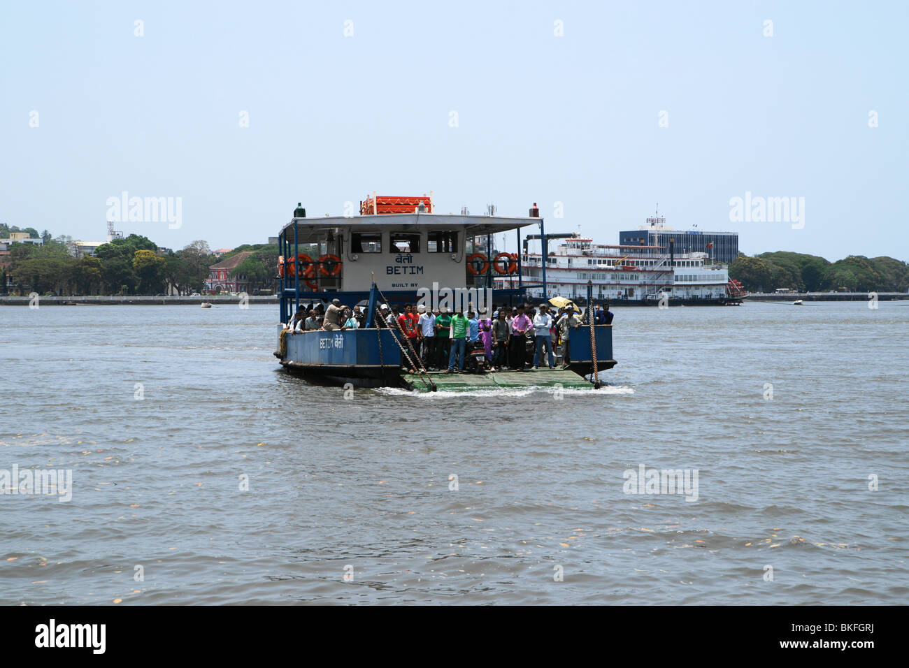 On the ferry across The Mandovi River from Betim to Panjim Stock Photo