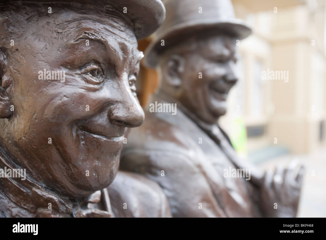 The Laurel and Hardy Statue outside Ulverston's Coronation Hall. Sculpted by Graham Ibbeson Stock Photo