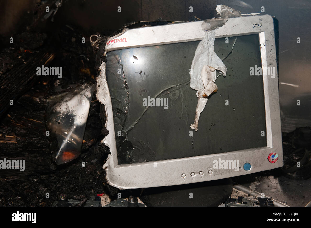 Burnt melted computer screen after fire Stock Photo Alamy