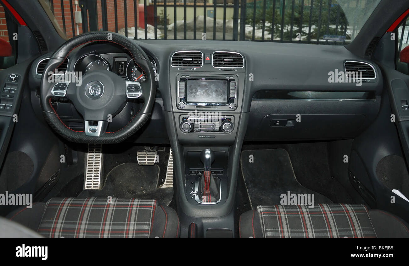 Volkswagen Golf VI GTI - 2009 - German popular lower middle class car, segment C - interior, dashboard, console, cockpit Stock Photo